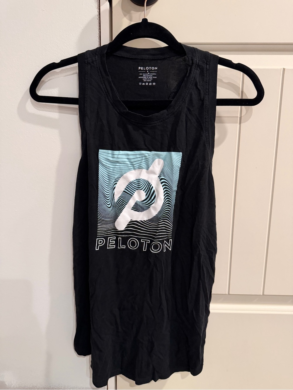Peloton Black Crewneck Graphic muscle Tank Top with White Logo